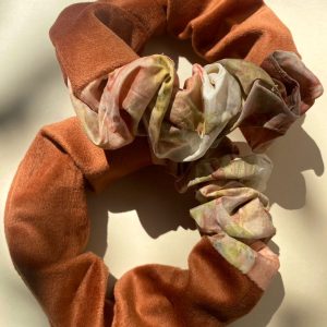 Madder root-dyed silk and velvet scrunchie